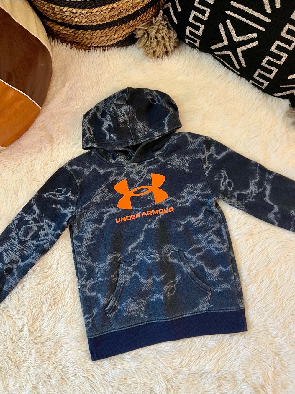Under Armour Navy Blue Tie-Dye Hoodie with Orange Logo